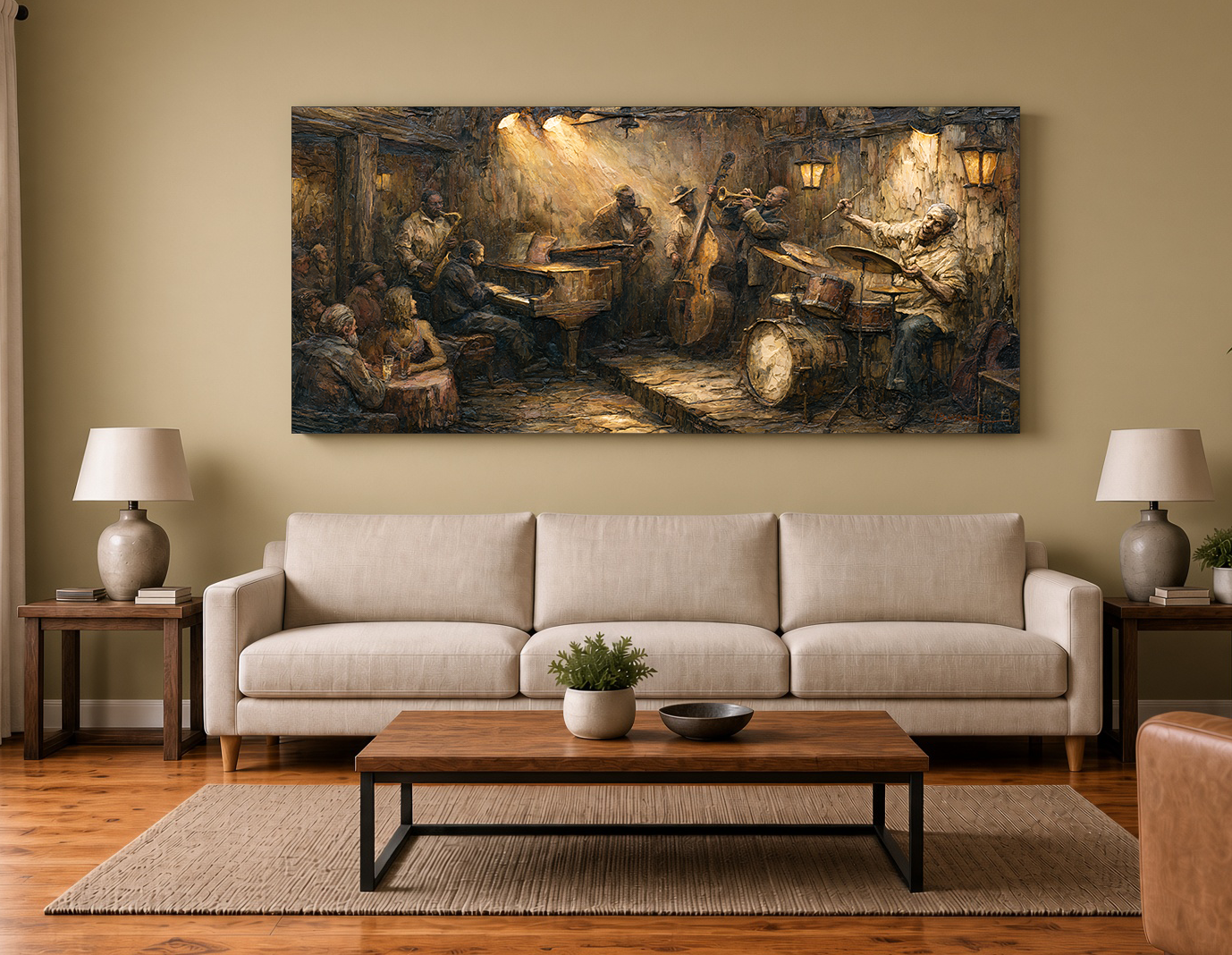 Painterly Wood Intarsia Bourbon Street Jazz Club Wall Art Print III