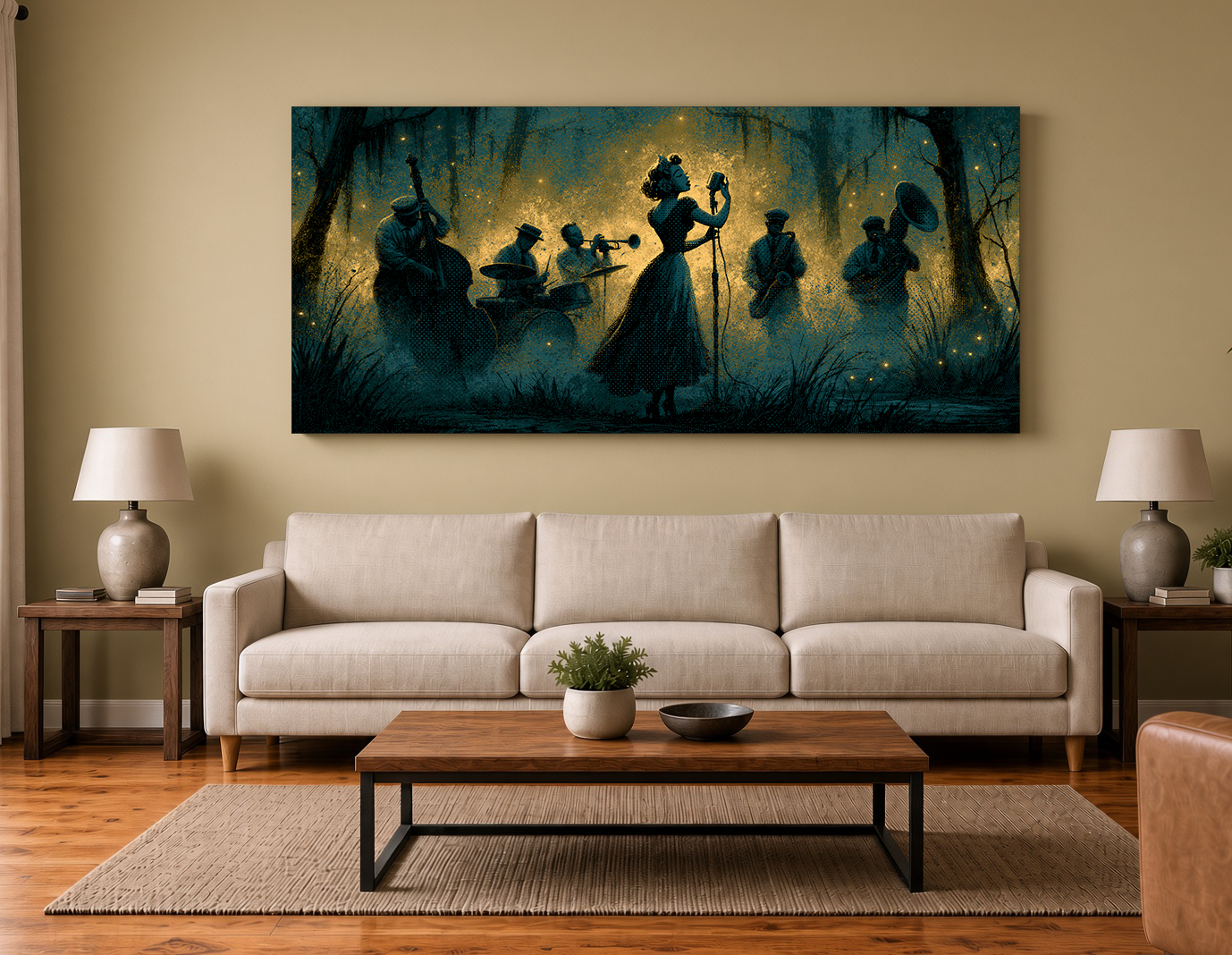 Blue & Amber Jazz Diva Perforated Silhouette Wall Art Print