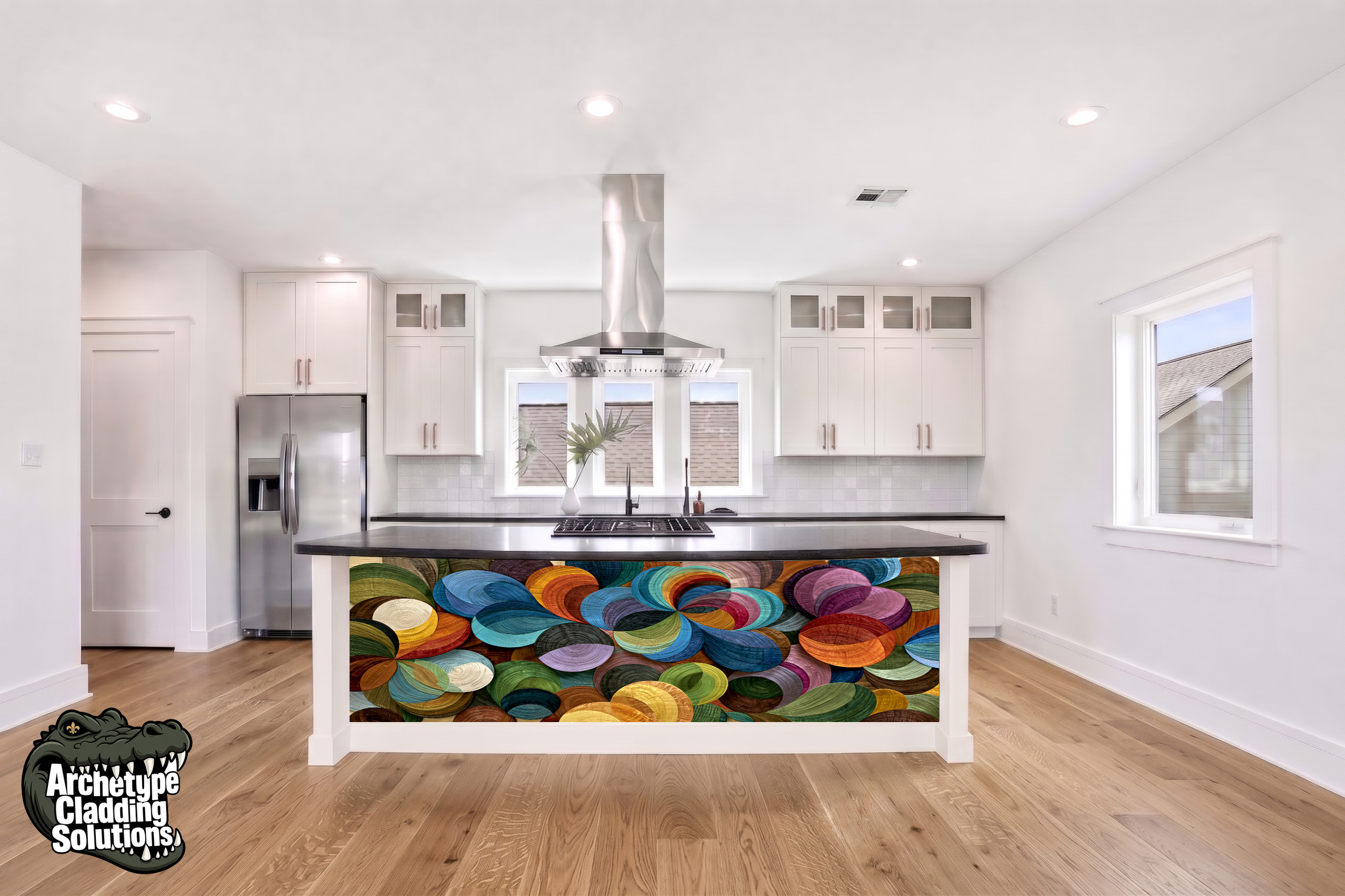 Dyed Disc Veneer – Architectural Kitchen Island Cladding