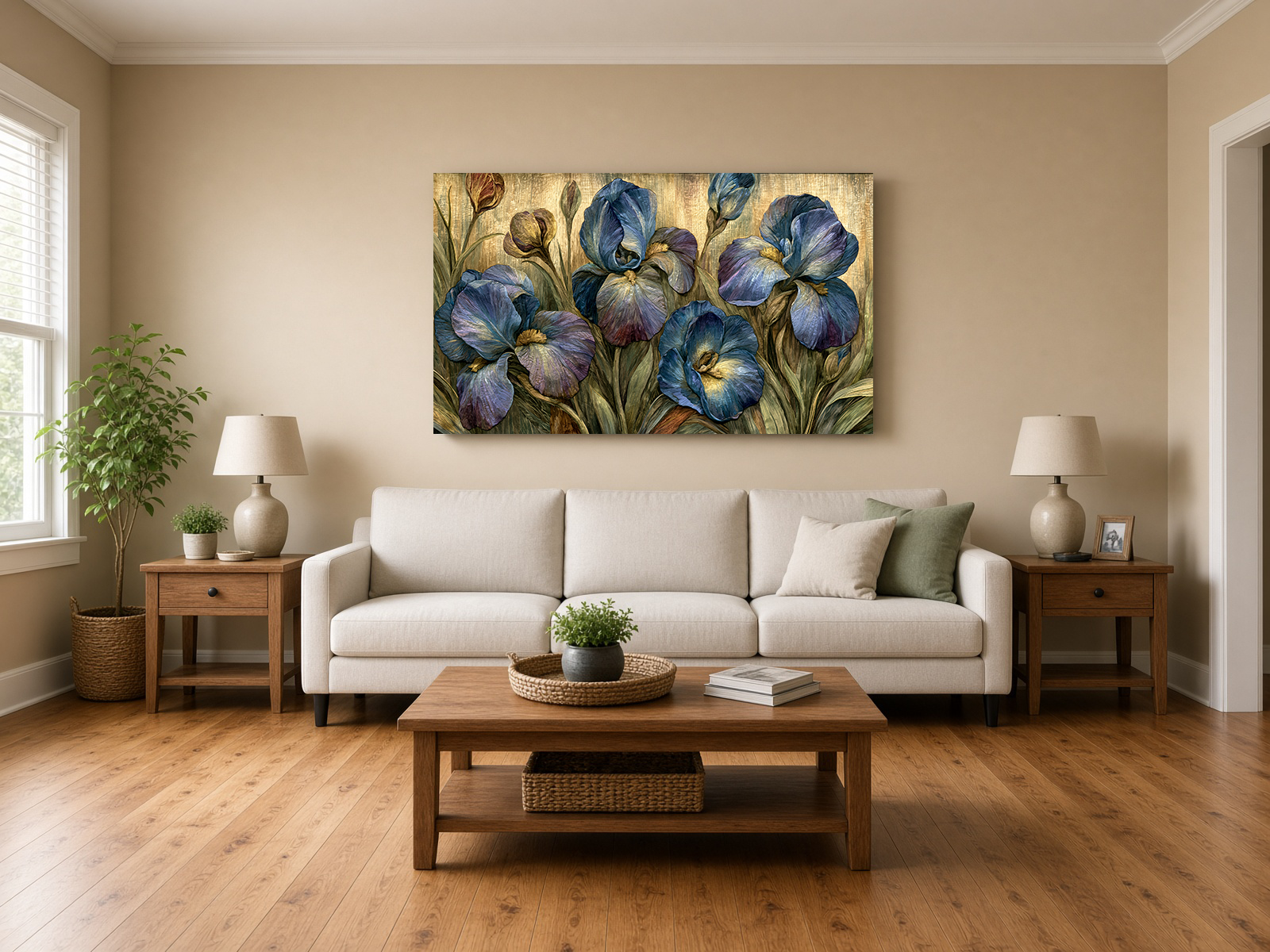 Painterly Wood Intarsia Blue Flag Iris Wall Art Print II