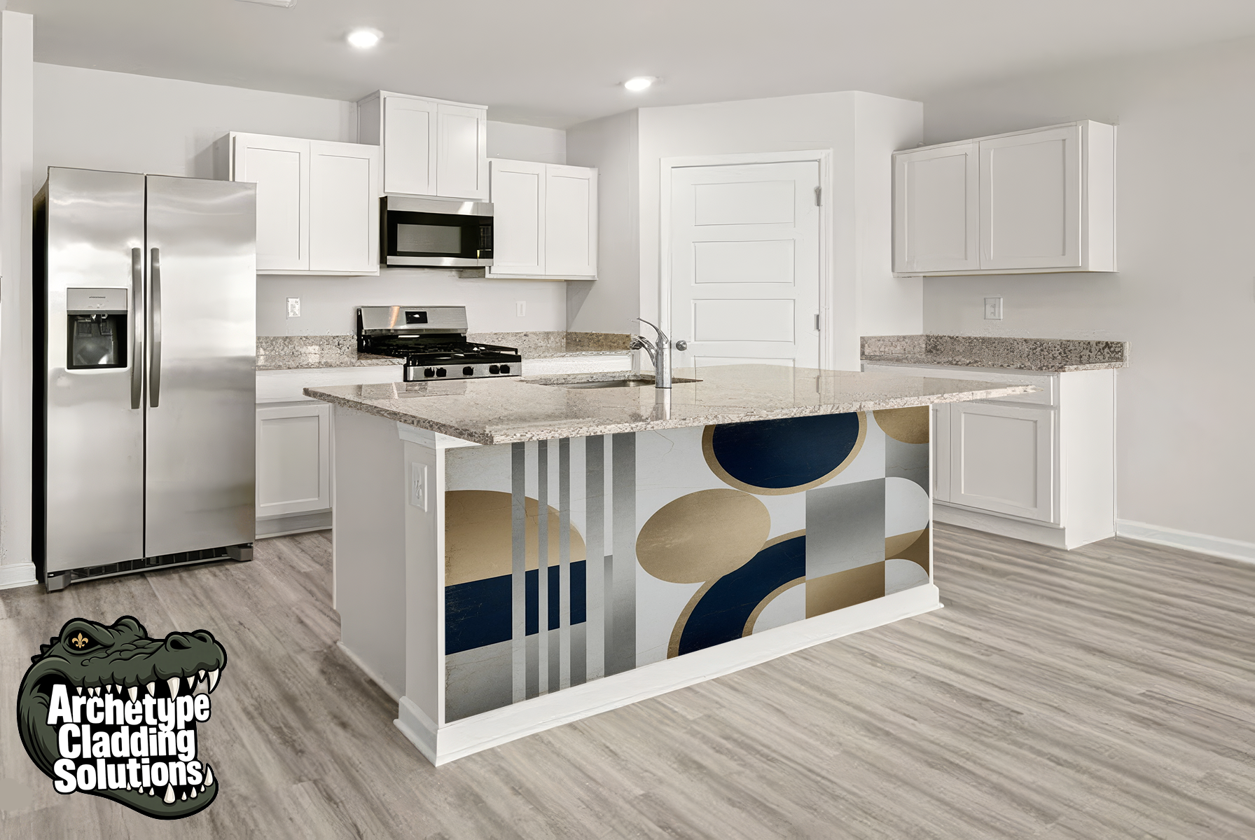 Navy Gold Deco – Architectural Kitchen Island Cladding