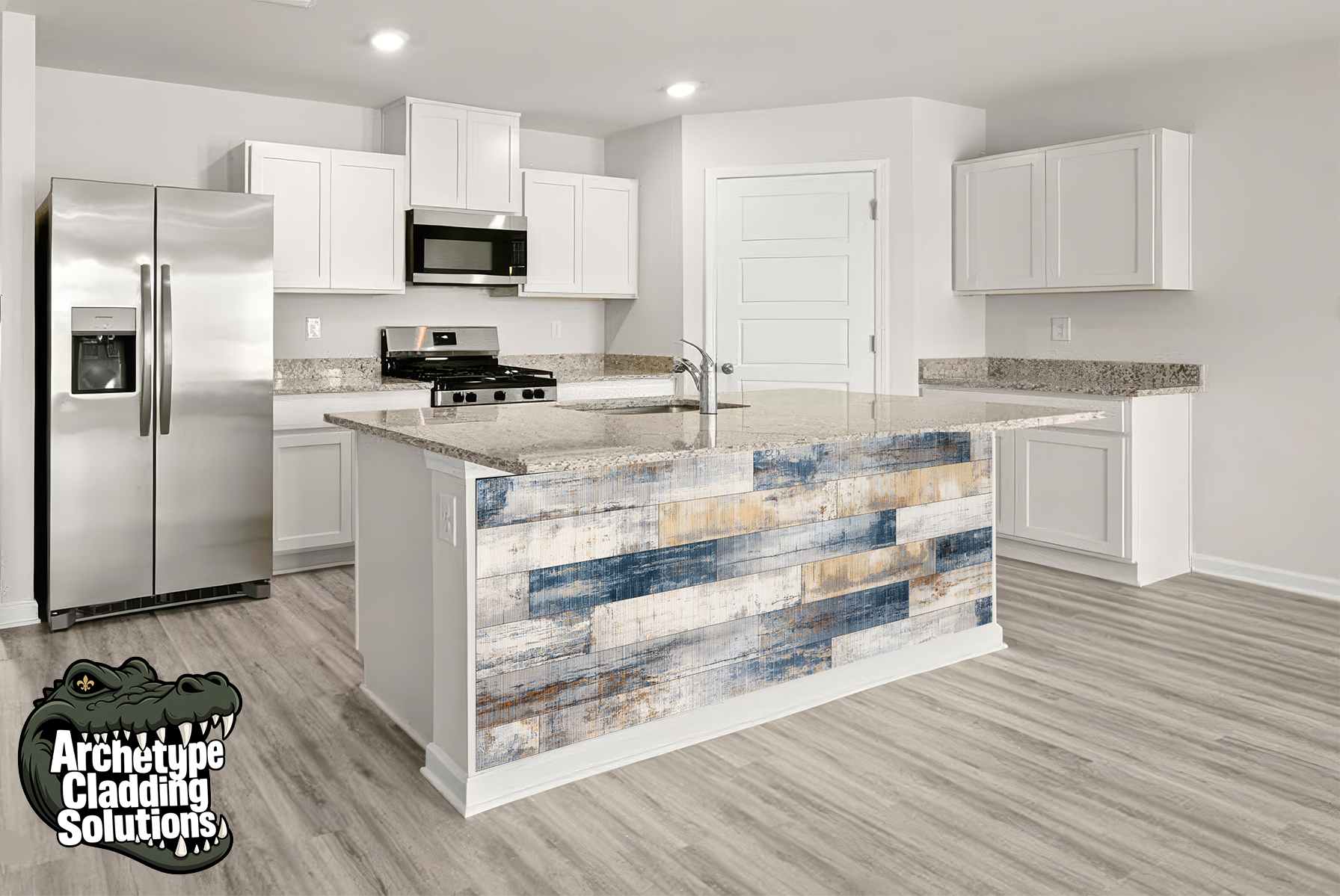 Coastal Driftwood Plank Mosaic – Architectural Kitchen Island Cladding
