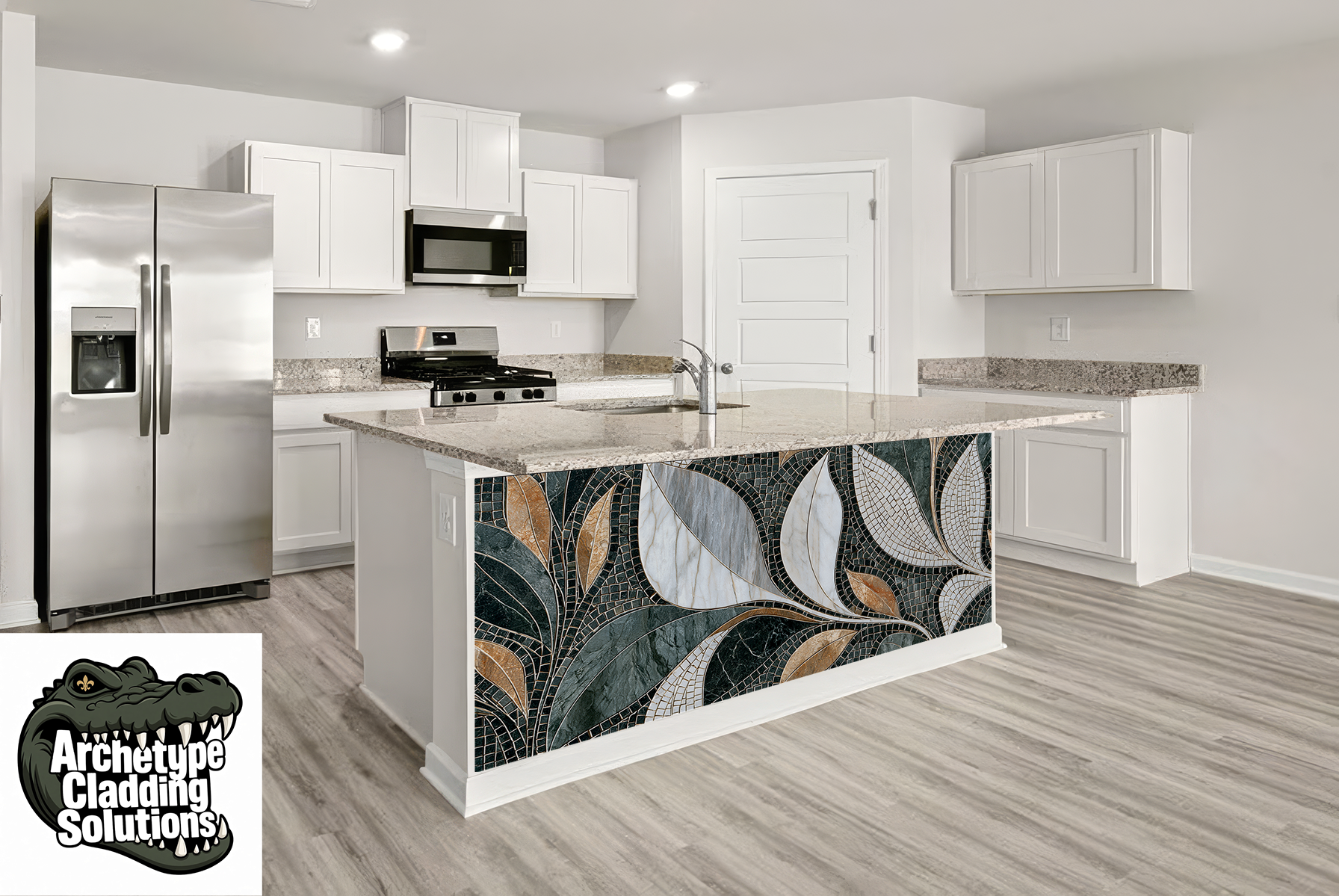 Art Nouveau Marble Leaf Mosaic – Architectural Kitchen Island Cladding