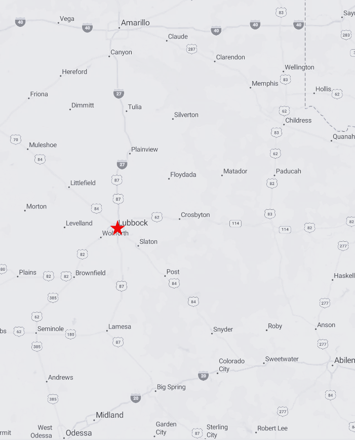 West Texas Powder Rooms Service Area Map