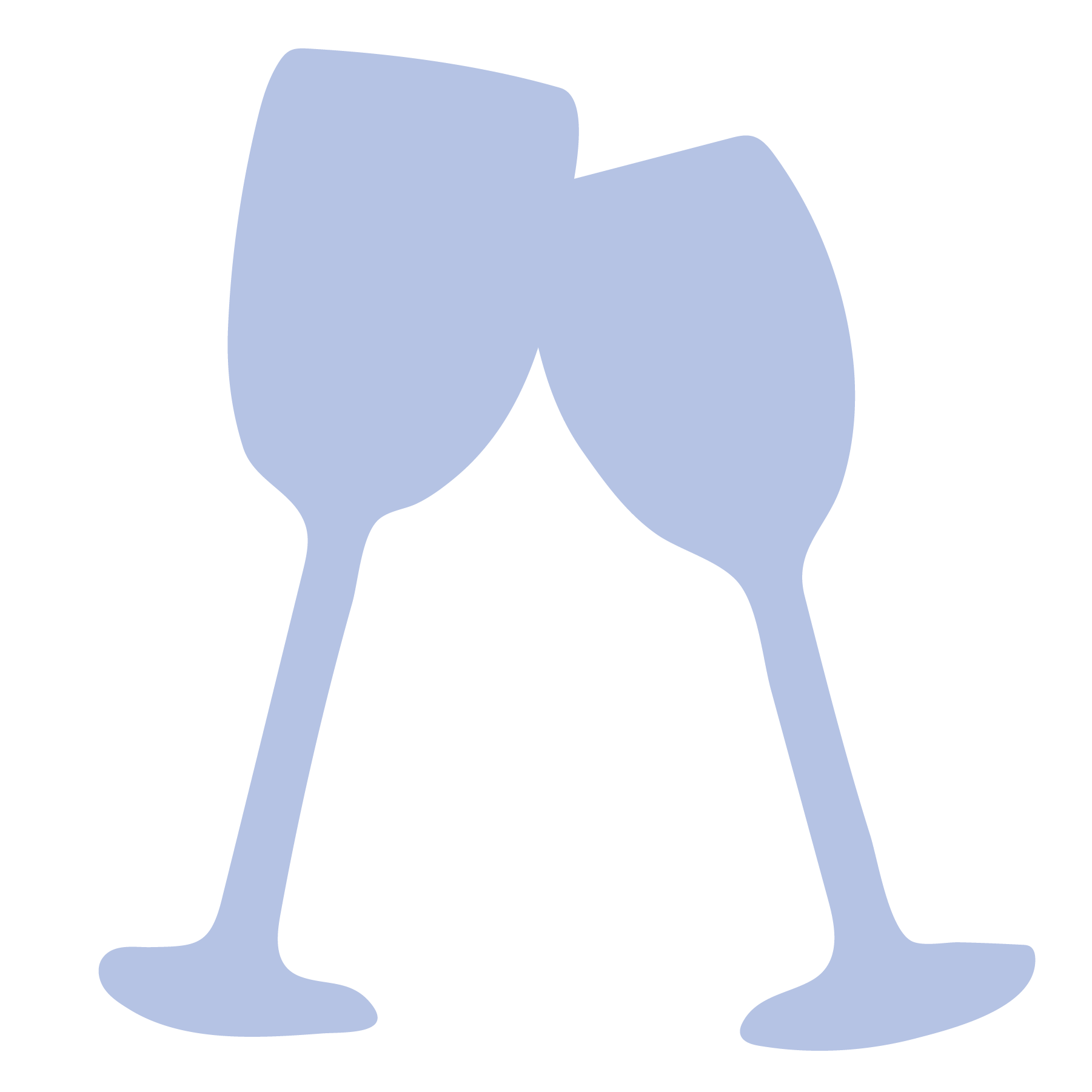 Two clinking champagne glasses in a minimalistic, silhouette style view.