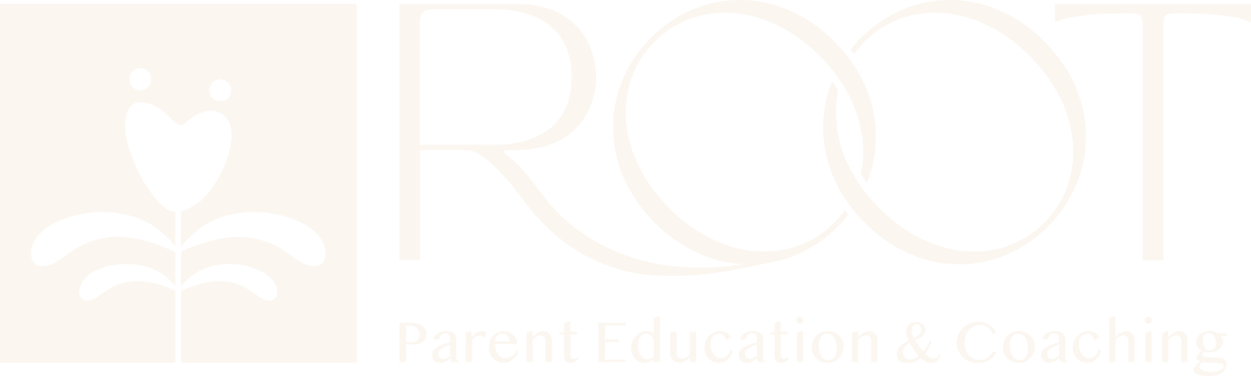 Root Parent Education & Coaching logo with a heart-shaped flower icon