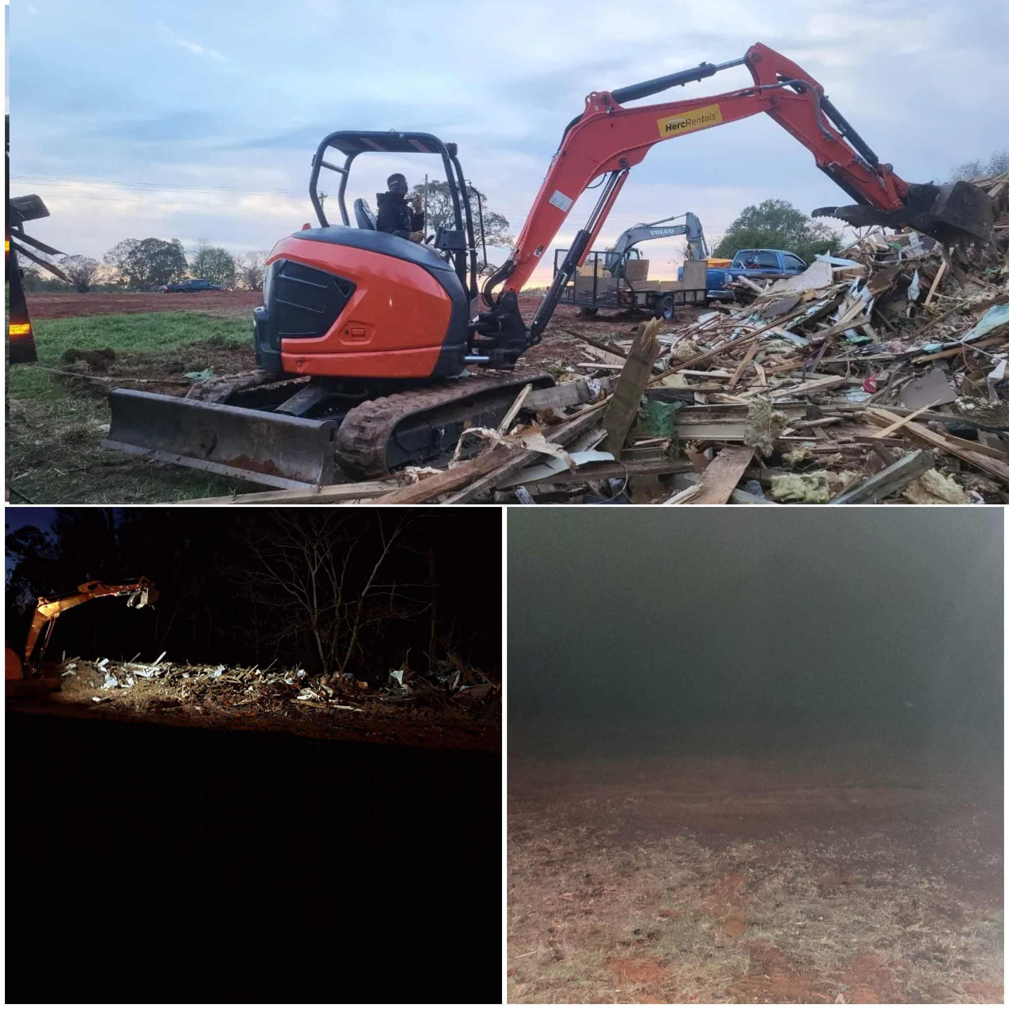OTG Services & Logistics demolition crew operating a mini excavator to clear debris during a demolition and junk removal job in Memphis, TN.