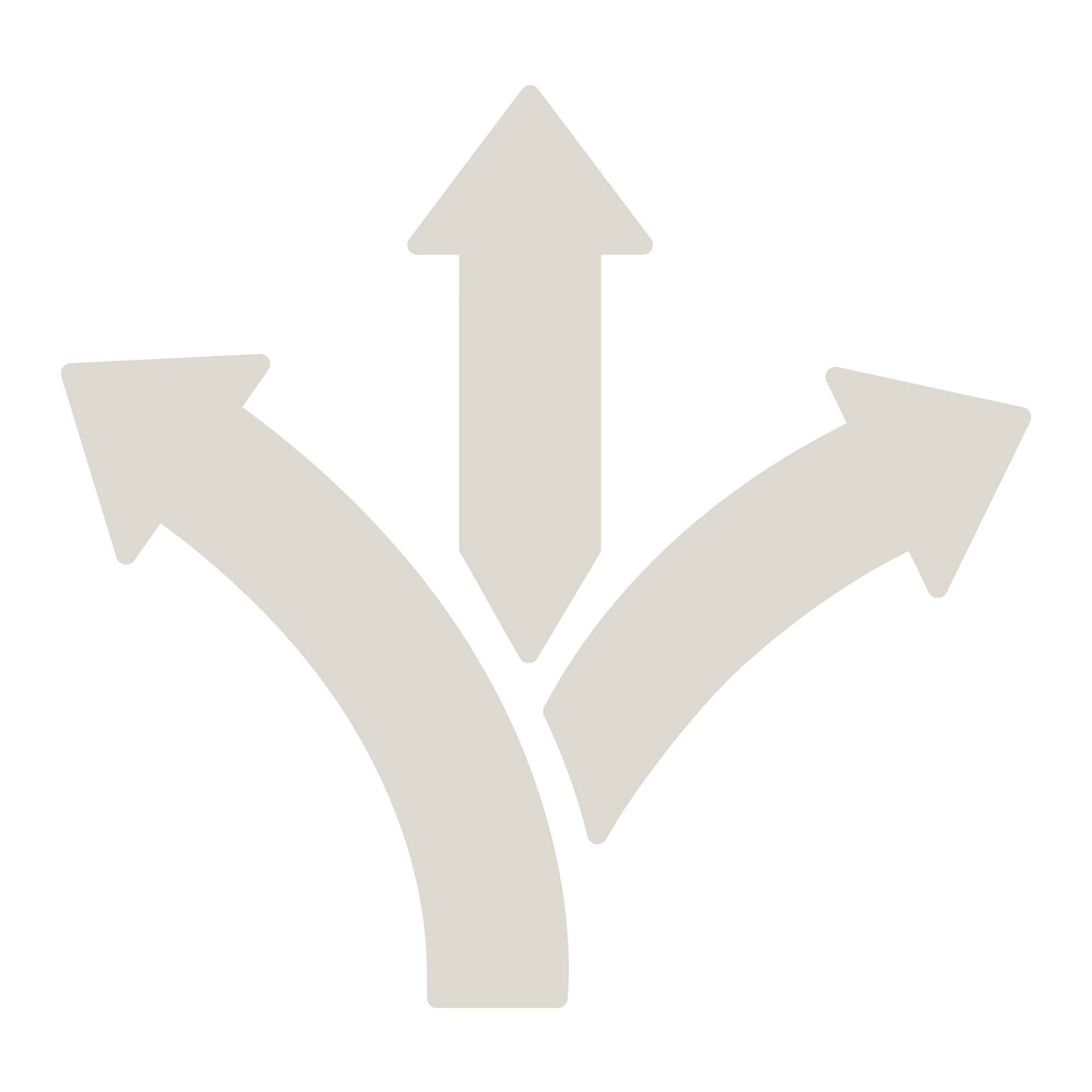 A graphic showing three white arrows radiating outward from a central gray arrow pointing upward, with the black background.