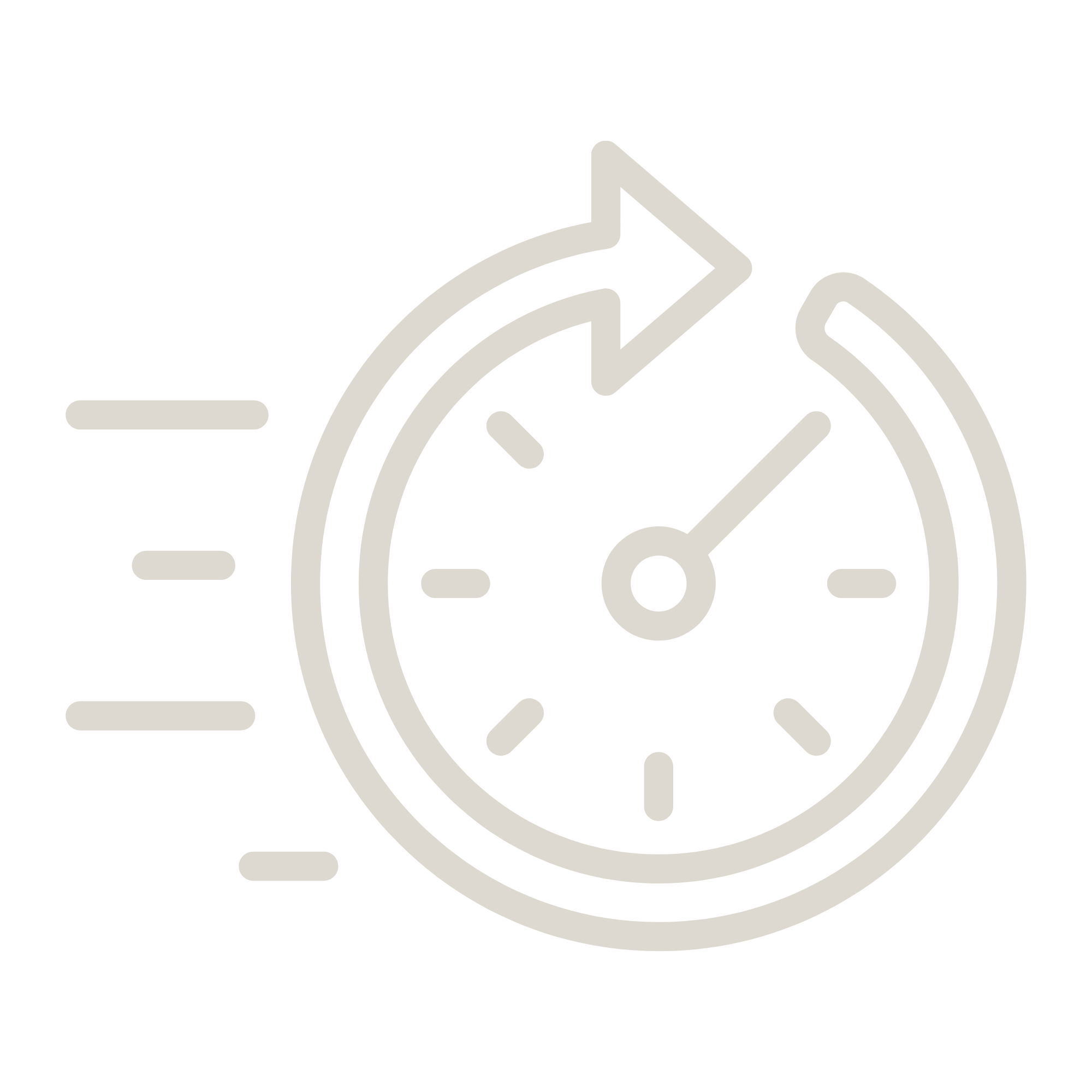 Abstract line art icon of a clock with an arrow pointing to the right.