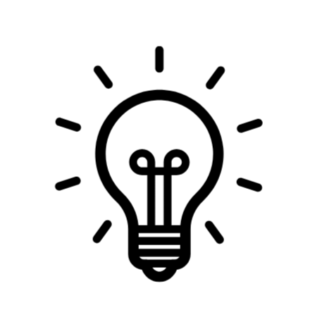 Simple black outline of a light bulb with rays indicating illumination.