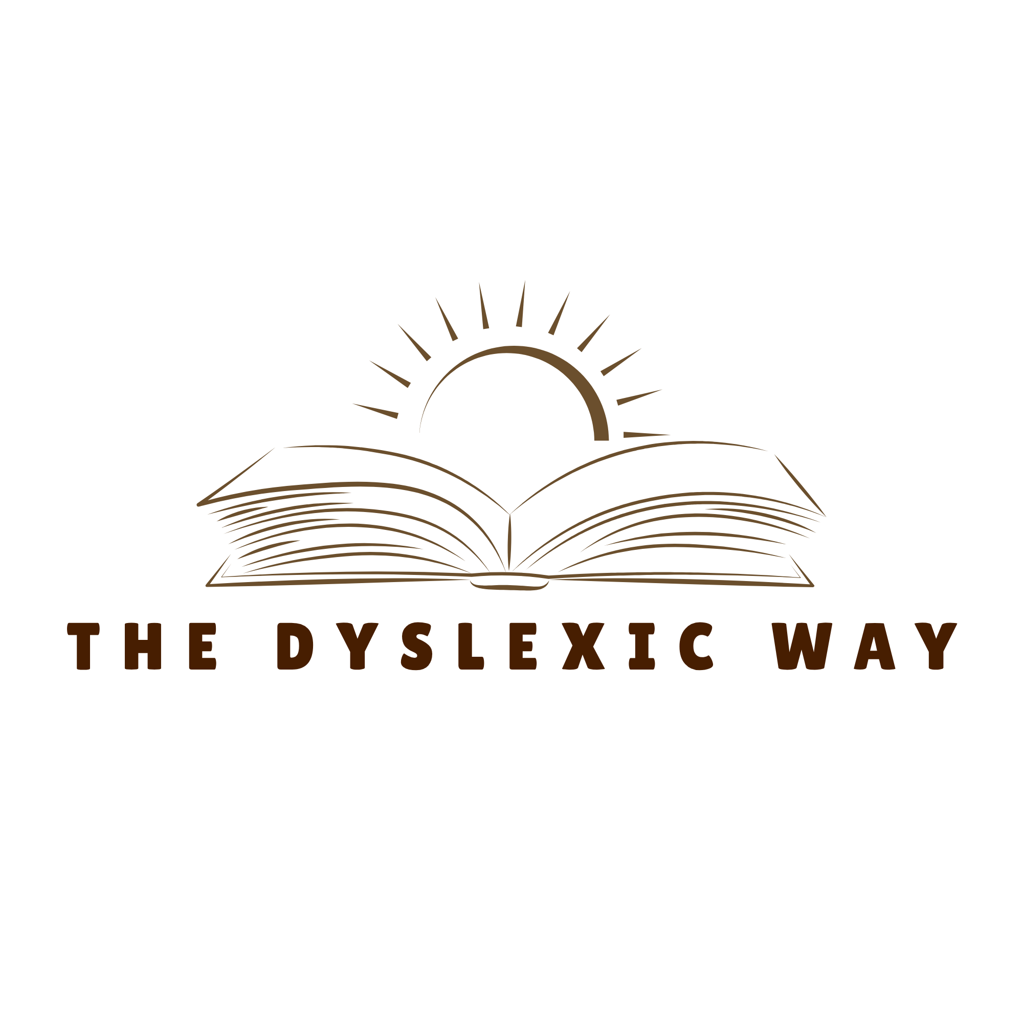 A logo with an open book and radiant rays above, with the text "The Dyslexic Way" below.