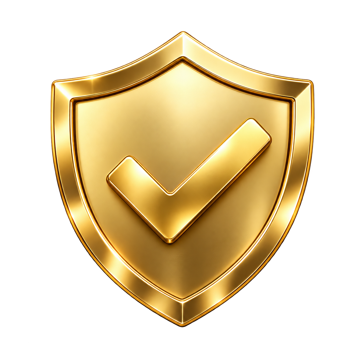Gold shield with a checkmark in the center.