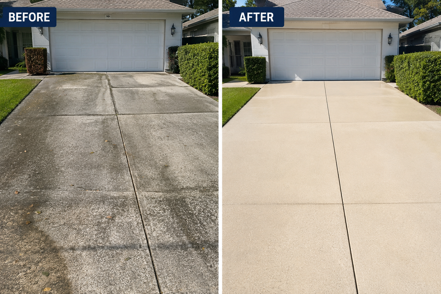 Bay Area Power Wash Pros driveway before and after