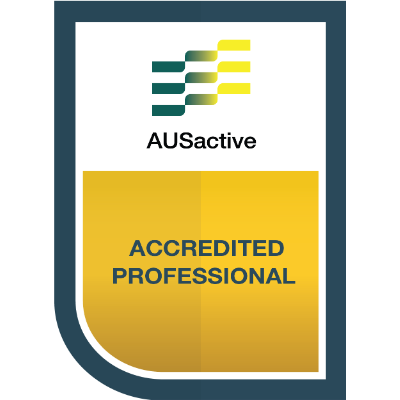 Badge with AUactive logo and yellow section that reads 'ACCREDITED PROFESSIONAL'
