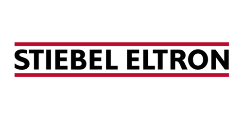 Stiebel Eltron logo with black text and red lines above and below.