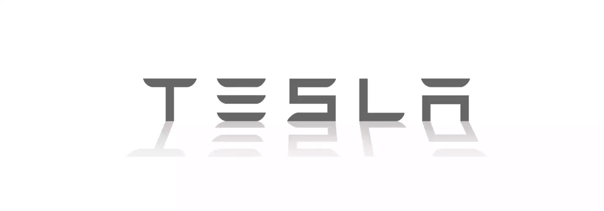 Tesla logo with reflections on a white background.