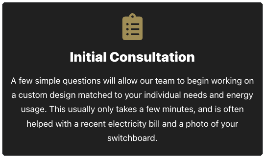 Screenshot of a digital platform titled 'Initial Consultation' with a brief description about a survey or questionnaire to design a custom energy plan.