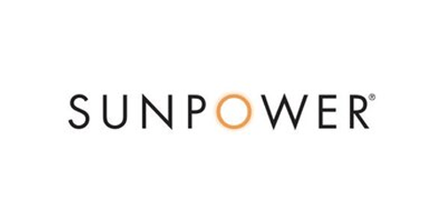 SunPower logo with the brand name in black and an orange sun icon replacing the letter 'O'