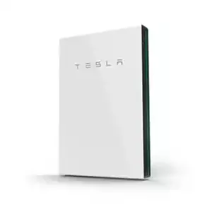 White Tesla power bank with minimalistic design and the Tesla logo on the front.