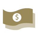 A stylized drawing of a dollar bill with a dollar sign in the center