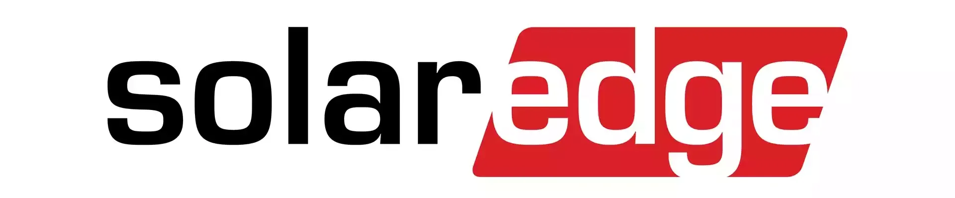 Logo of SolarEdge with the company name in black and white, and a red background behind the word edge.