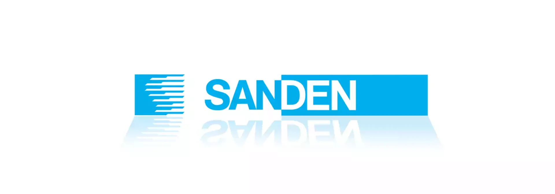 SANDEN logo in blue with reflection effect