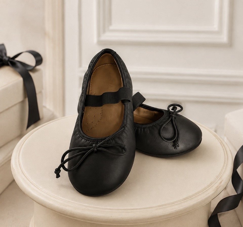 Black Leather Ballerina Flats