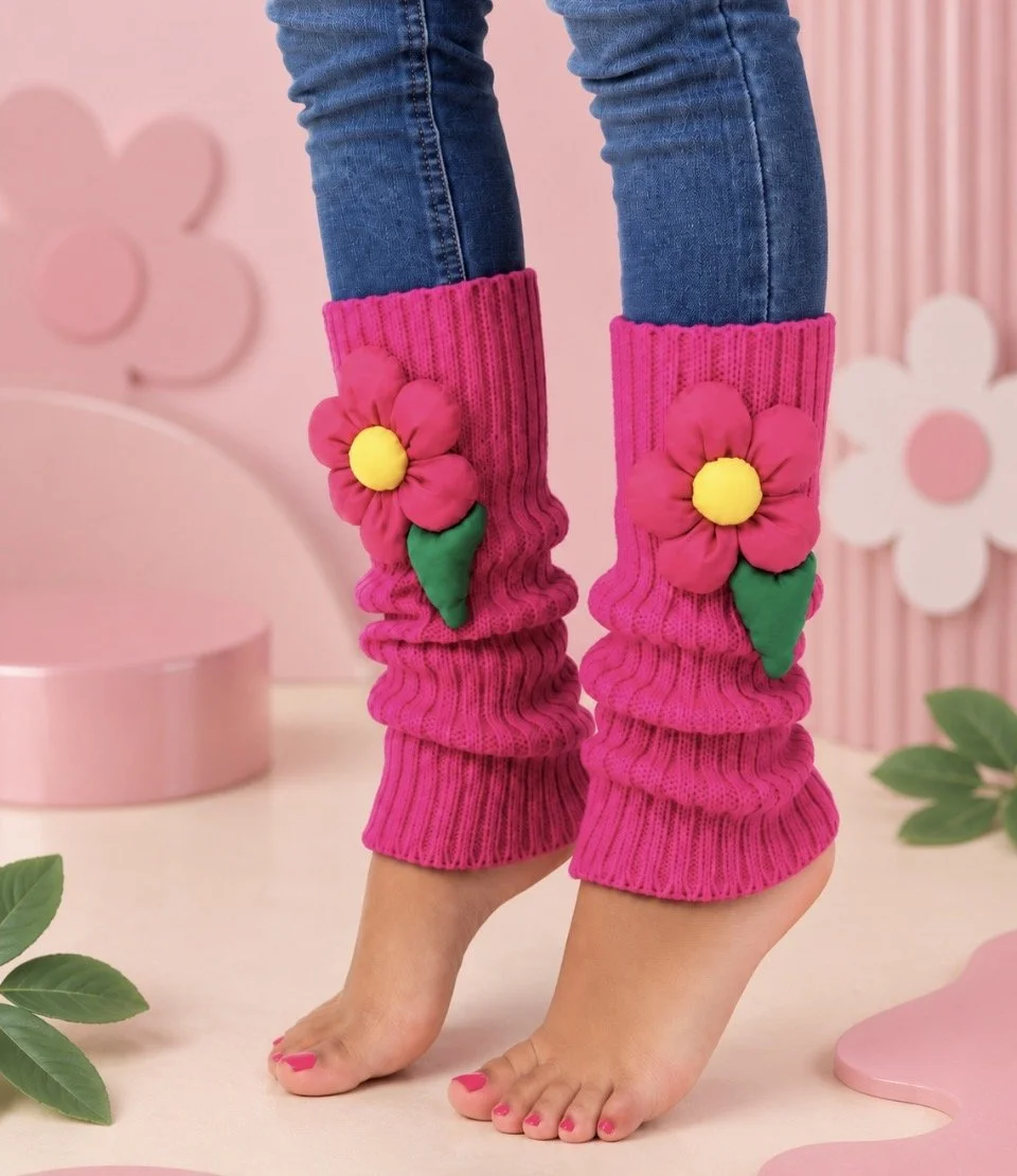 Pink Flower Power Leg Warmers
