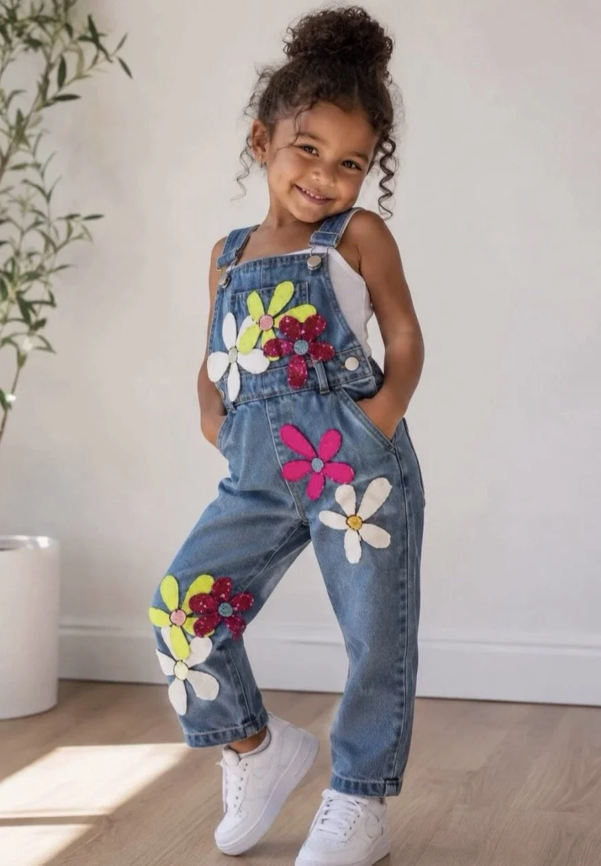 Denim Sparkling Flower Romper
