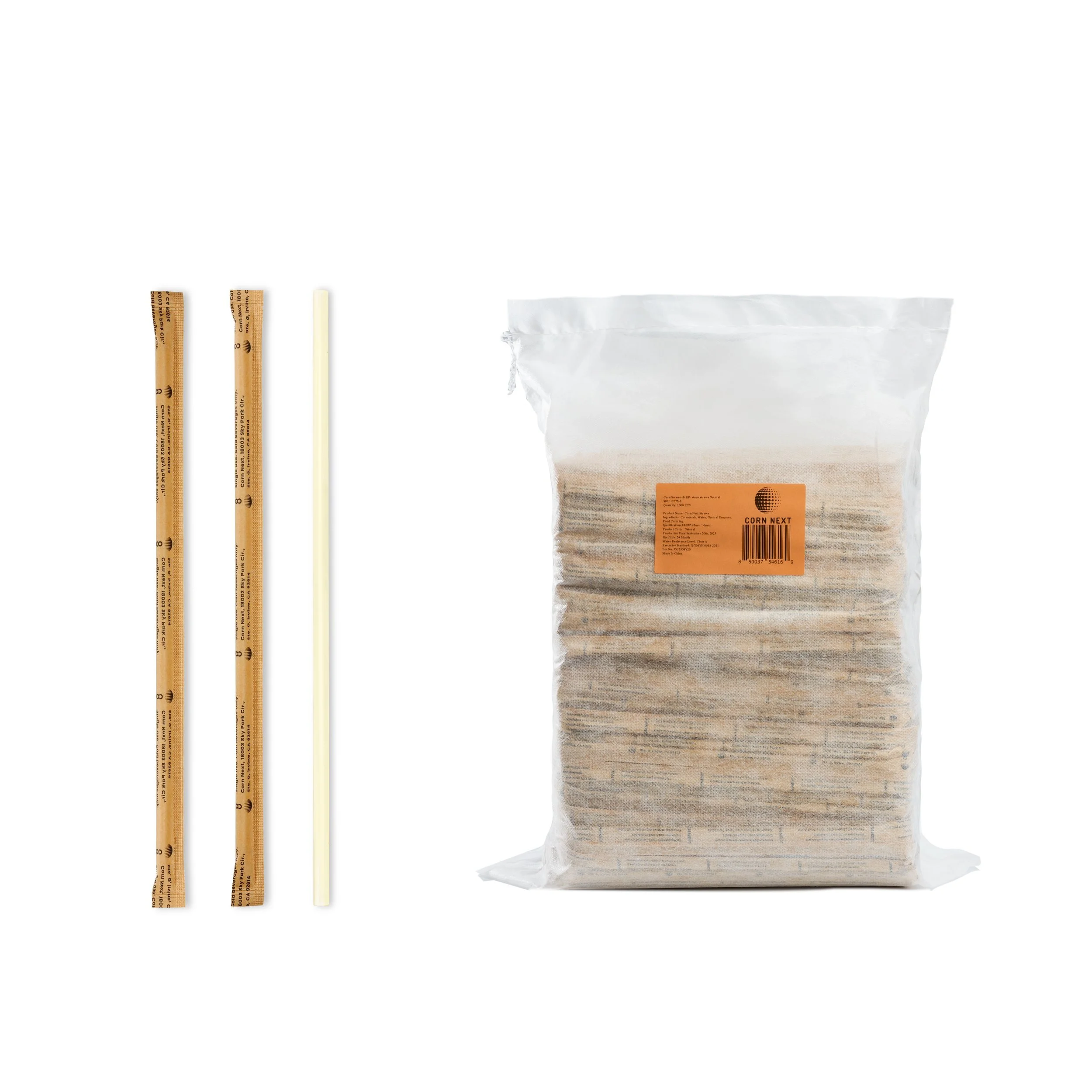 Corn Next 10.25" Tall Drinking Straws, Natural (Unflavored), Bulk Bag