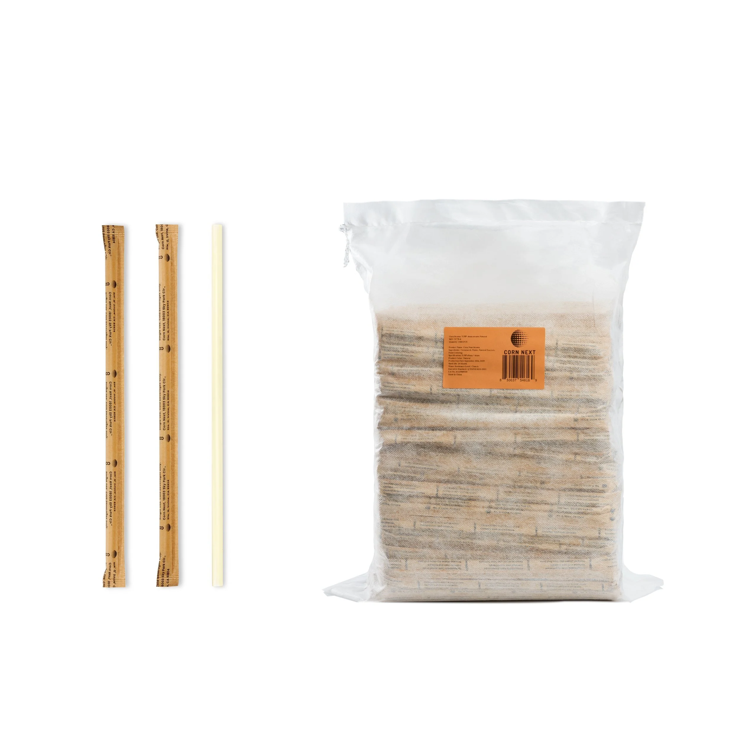 Corn Next 7.75" Standard Drinking Straws, Lemon Flavor-Infused, Bulk Bag
