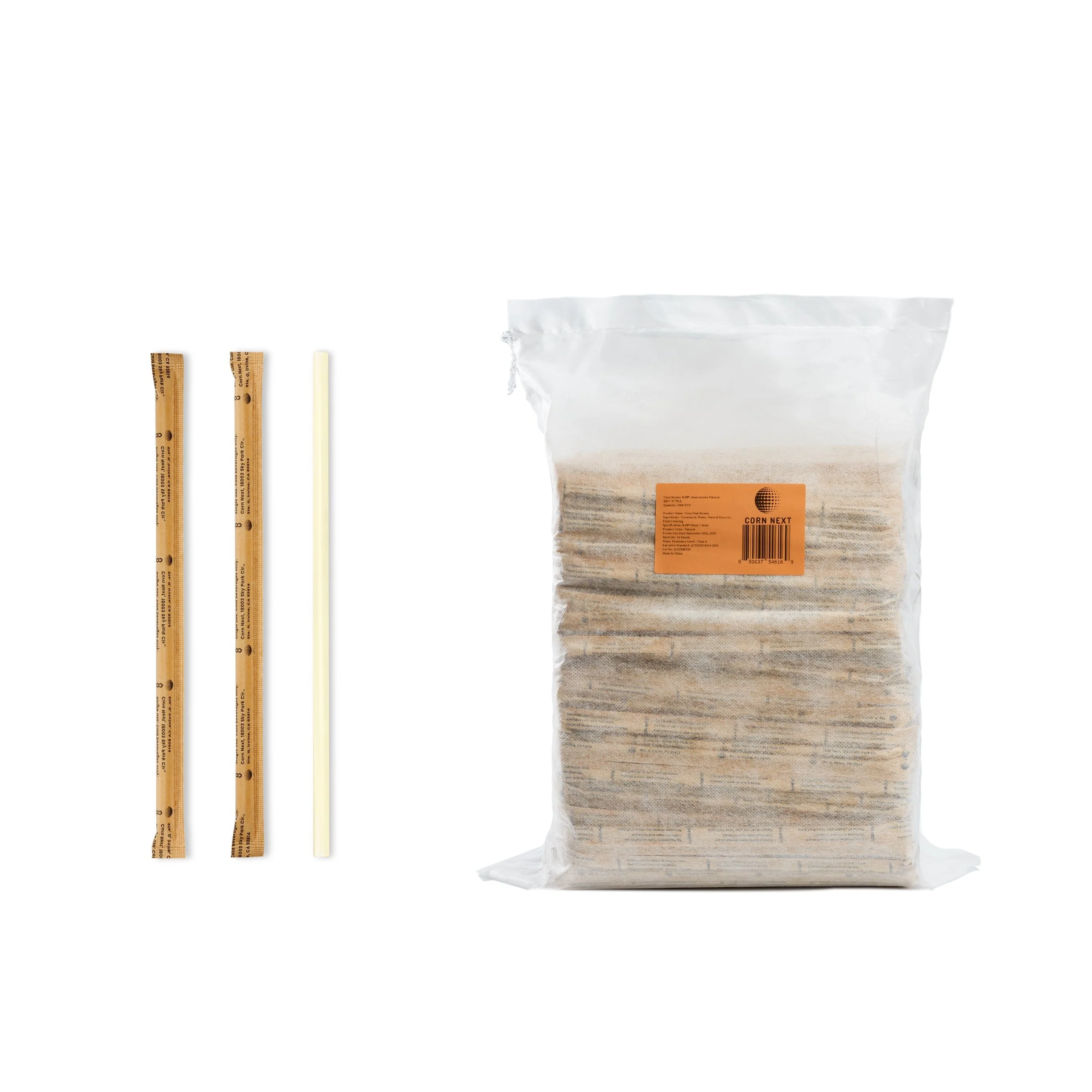 Corn Next 5.25" Cocktail Drinking Straws, Natural (Unflavored), Bulk Bag