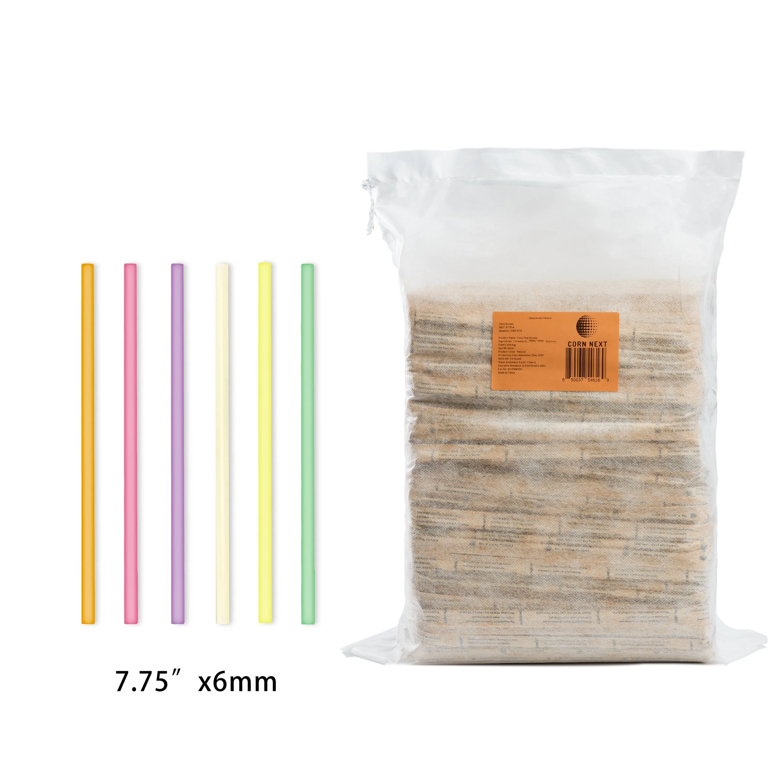 Corn Next 7.75" Standard Drinking Straws, Lime Flavor-Infused, Bulk Bag