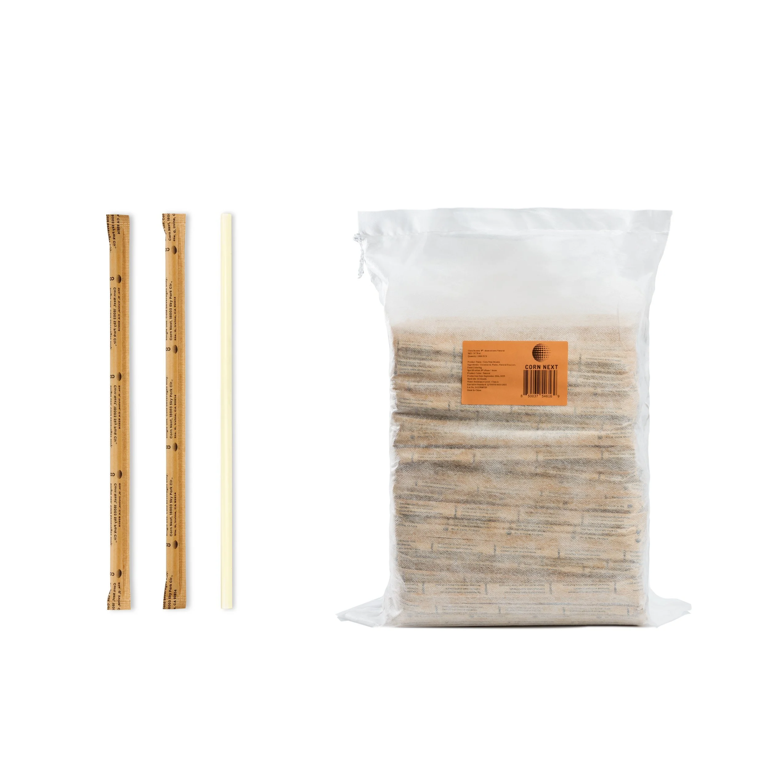 Corn Next 9" Wide Drinking Straws, Natural (Unflavored), Bulk Bag