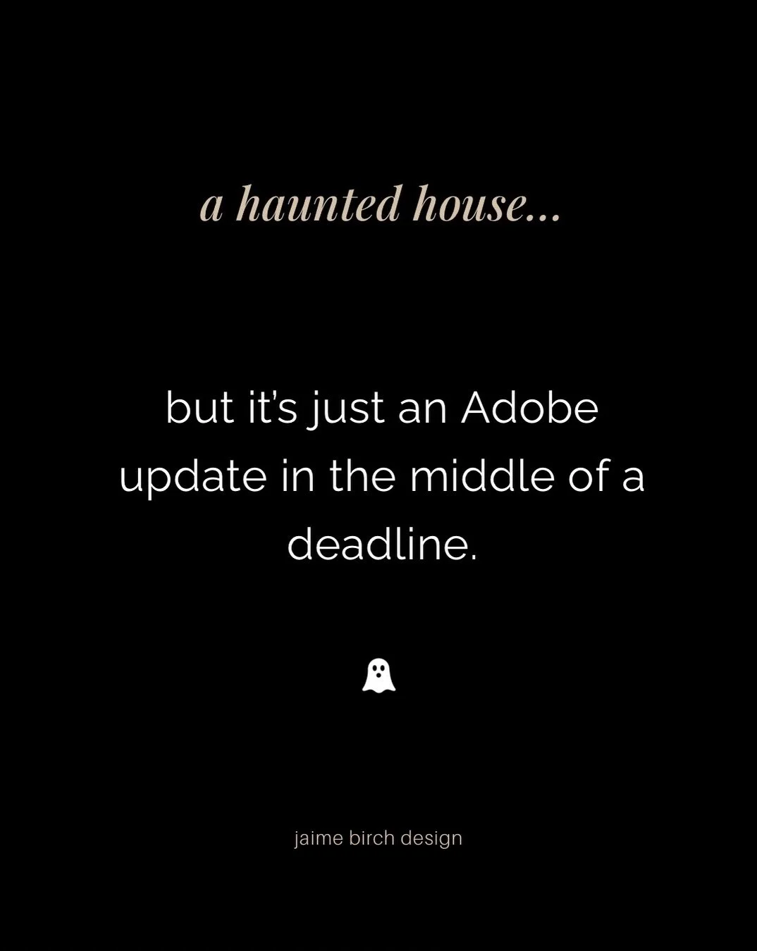 Spoooooky! 

🏚️👻🎃🕸️👀

#graphicdesigner #branddesigner #designerproblems

graphic design, graphic designer life, designer struggles, branding, brand identity design, creative industry, design humour, graphic design problems, behind the scenes, fr