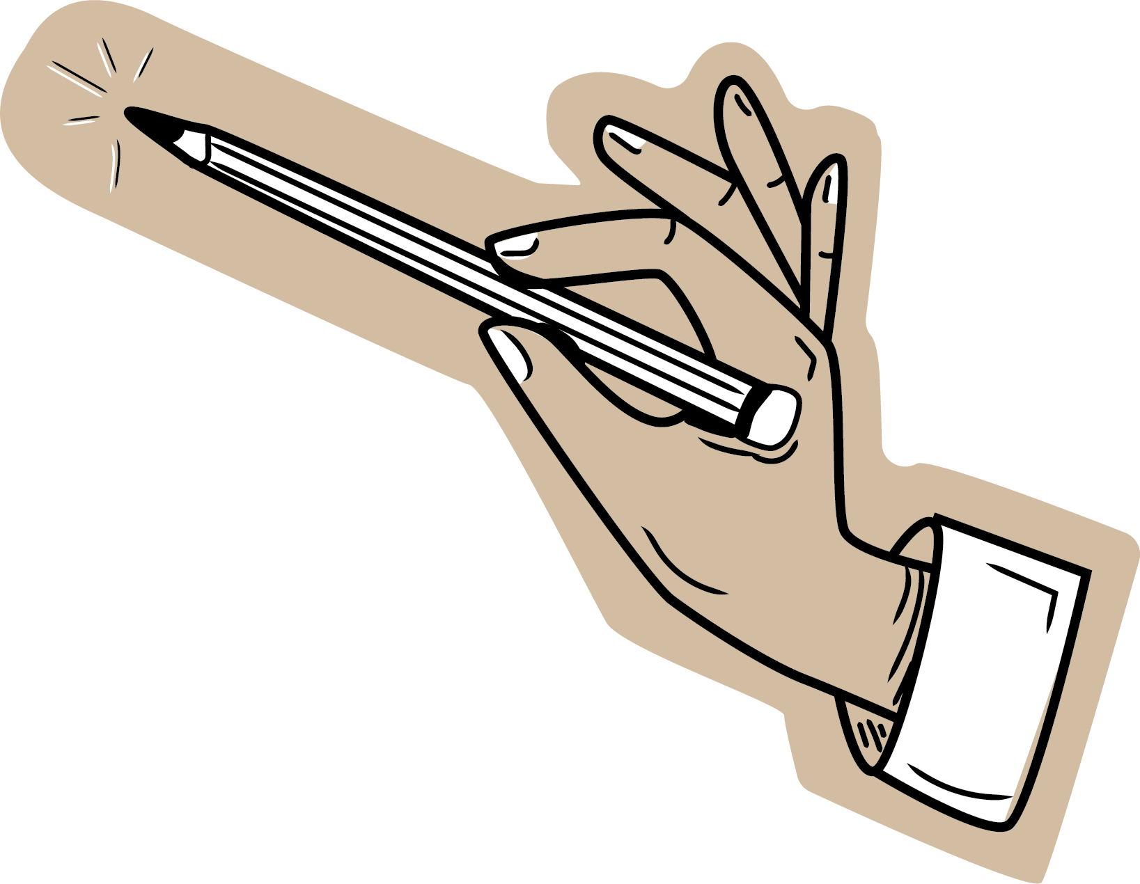 Illustration of a person holding a striped pencil between their fingers