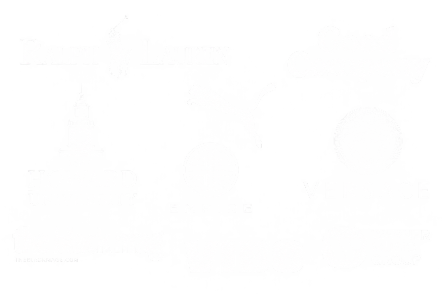 A collage of luxury fashion brands logos, including Ralph Lauren, Puma, Versace, and Warner Music Group, with some logos partially visible.