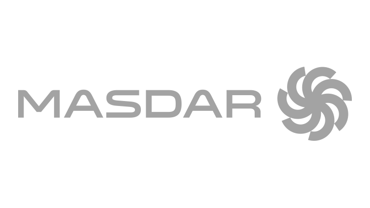 Masdar logo with the word 'MASDAR' and a stylized swirl emblem.