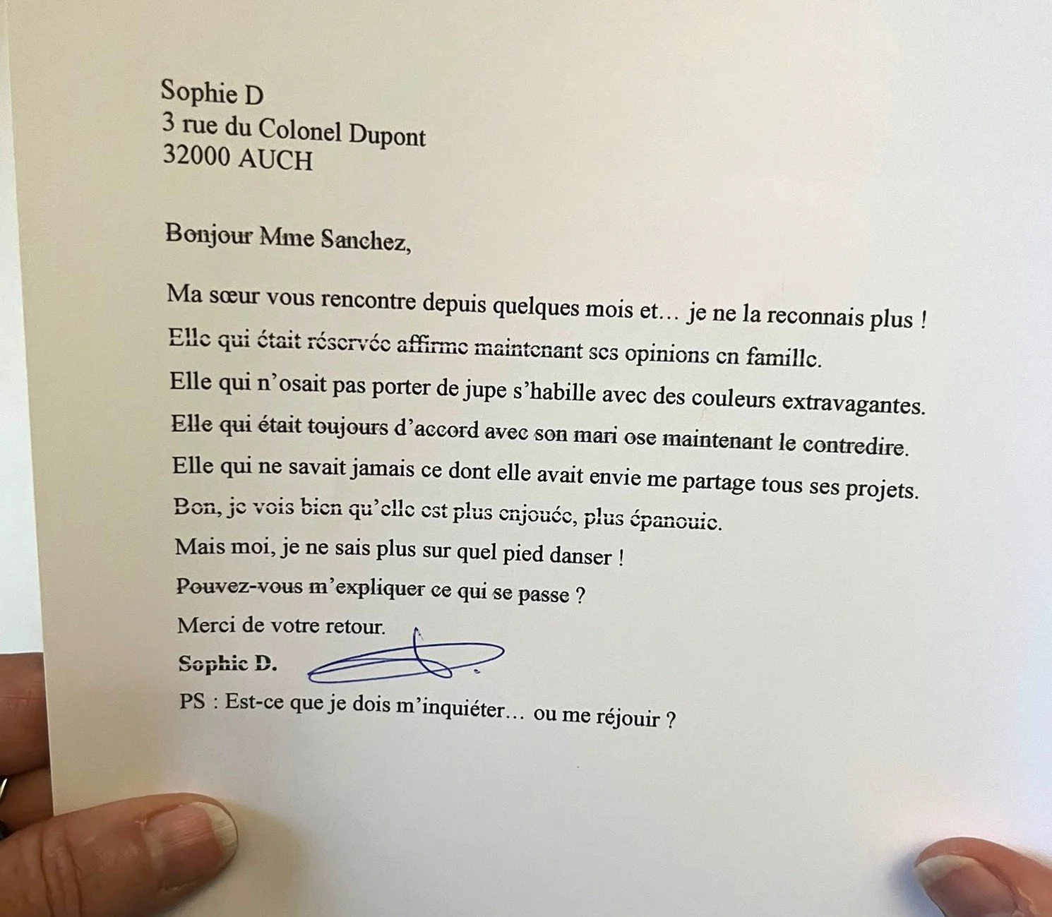 Je ne reconnais plus ma s&oelig;ur, je suis inqui&egrave;te !

Ch&egrave;re Sophie,

Et si vous pouviez vous r&eacute;jouir ?

Elle n'est pas devenue quelqu'un d'autre. Elle est en train de s'autoriser &agrave; &ecirc;tre davantage elle-m&ecirc;me&he