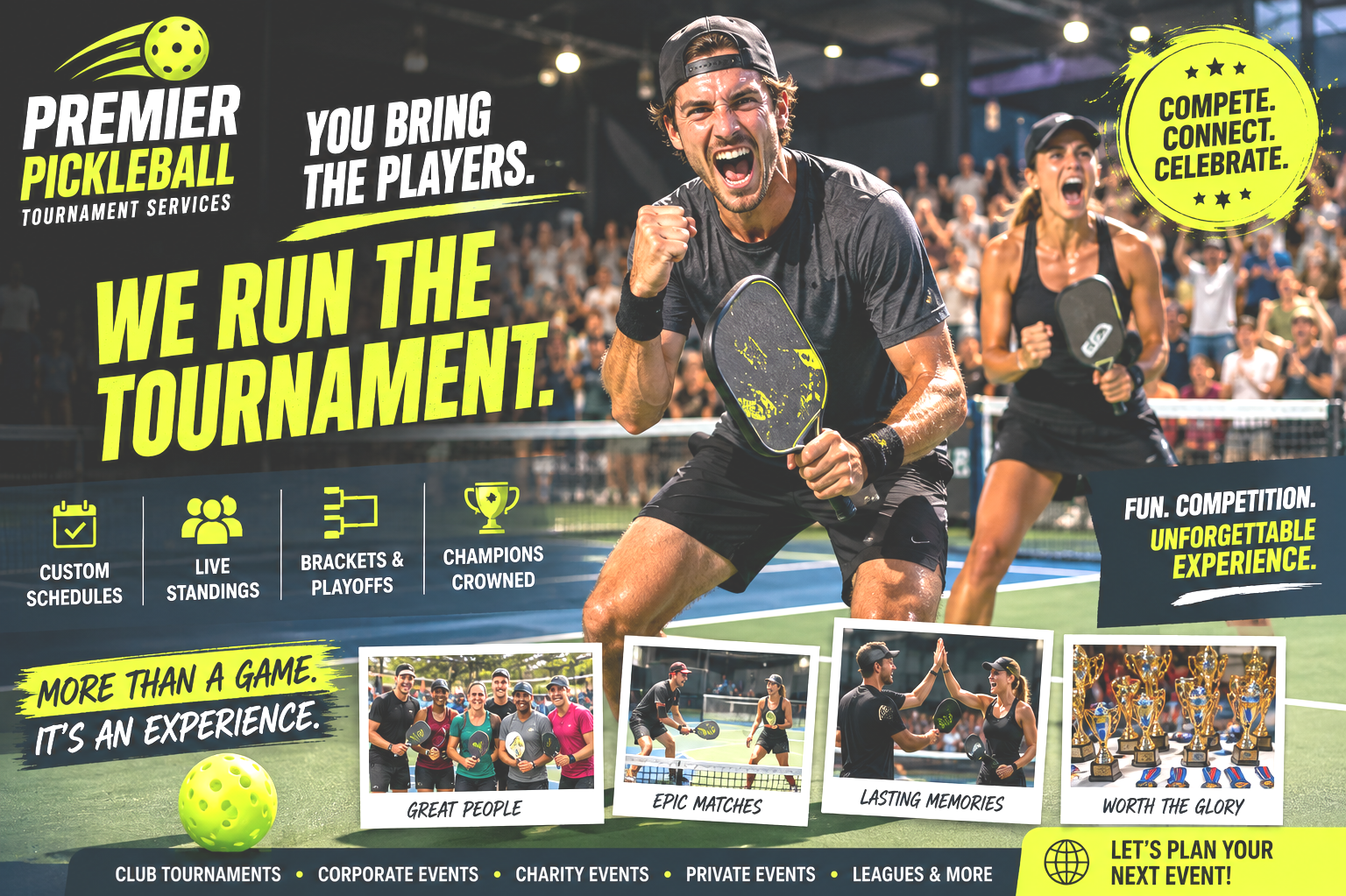 Pickleball players celebrating during a tournament run by Premier Pickleball Tournament Services