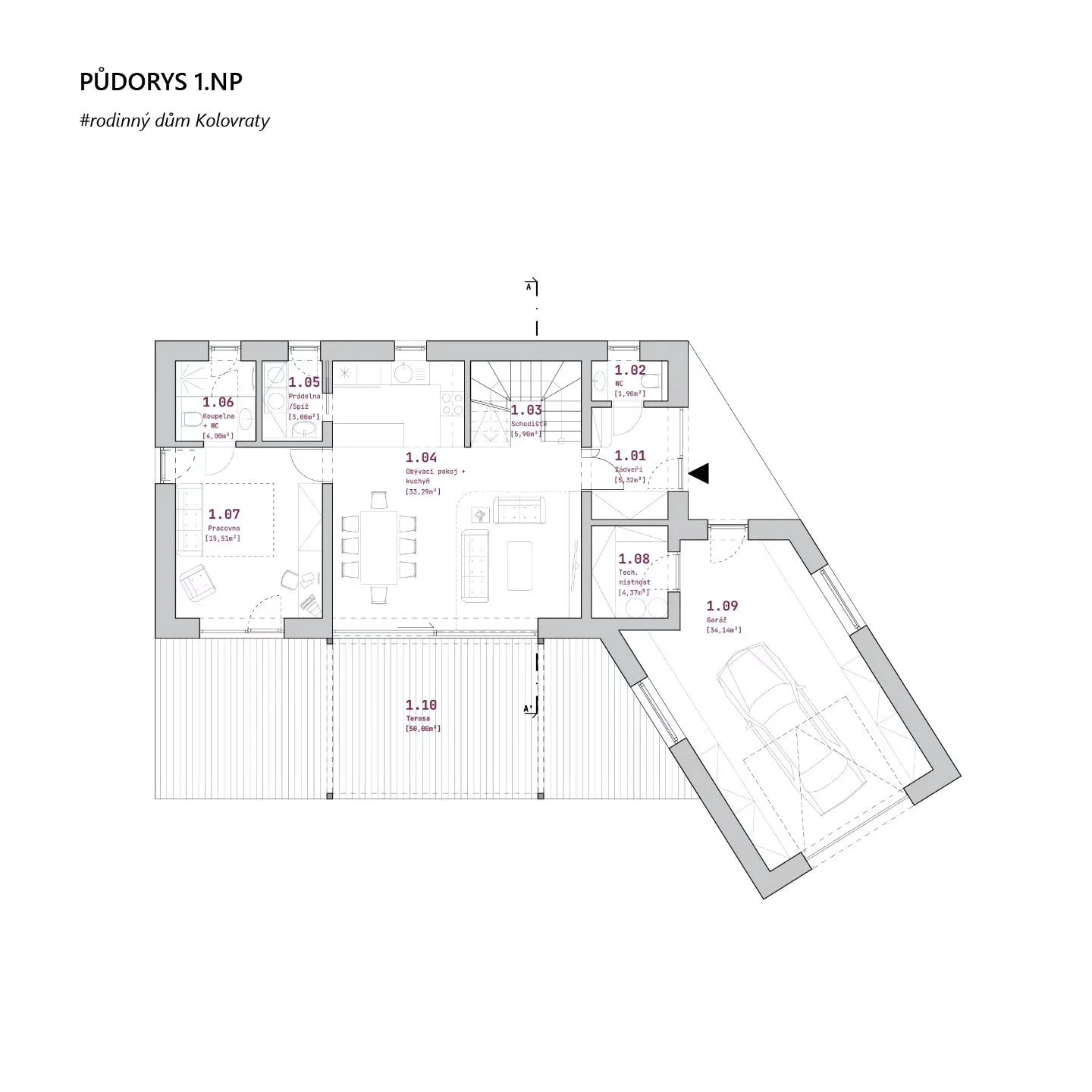 Rodinn&yacute; dům Kolovraty //_půdorysy

Nov&eacute; bydlen&iacute; v Kolovratech spojuje čistou architekturu s hřejiv&yacute;mi materi&aacute;ly. Dvojpodlažn&iacute; rodinn&yacute; dům stav&iacute; na kontrastu om&iacute;tky a tmav&eacute;ho cihlov