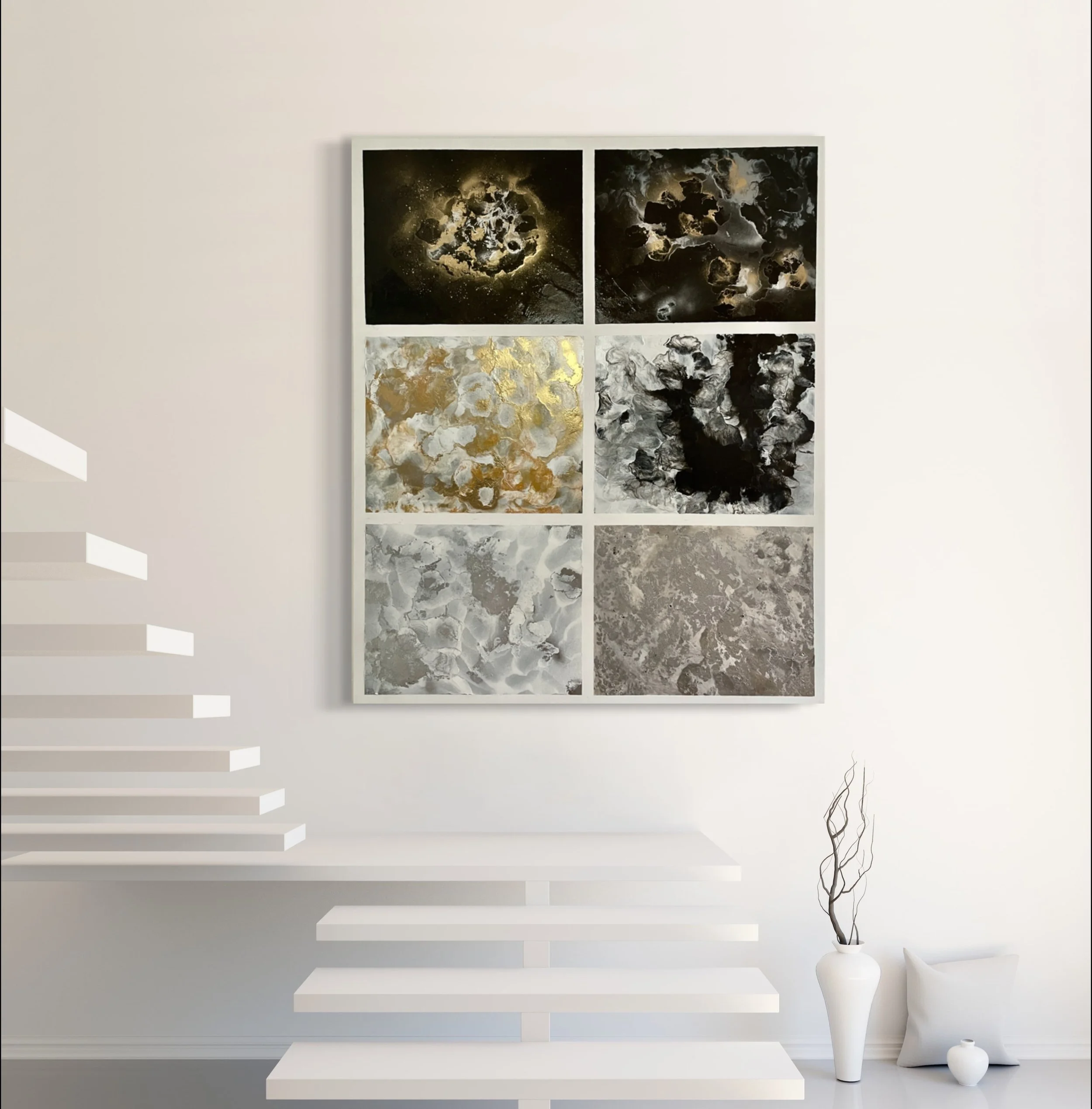 Large textured artwork by Larissa Maddy styled in a contemporary living space