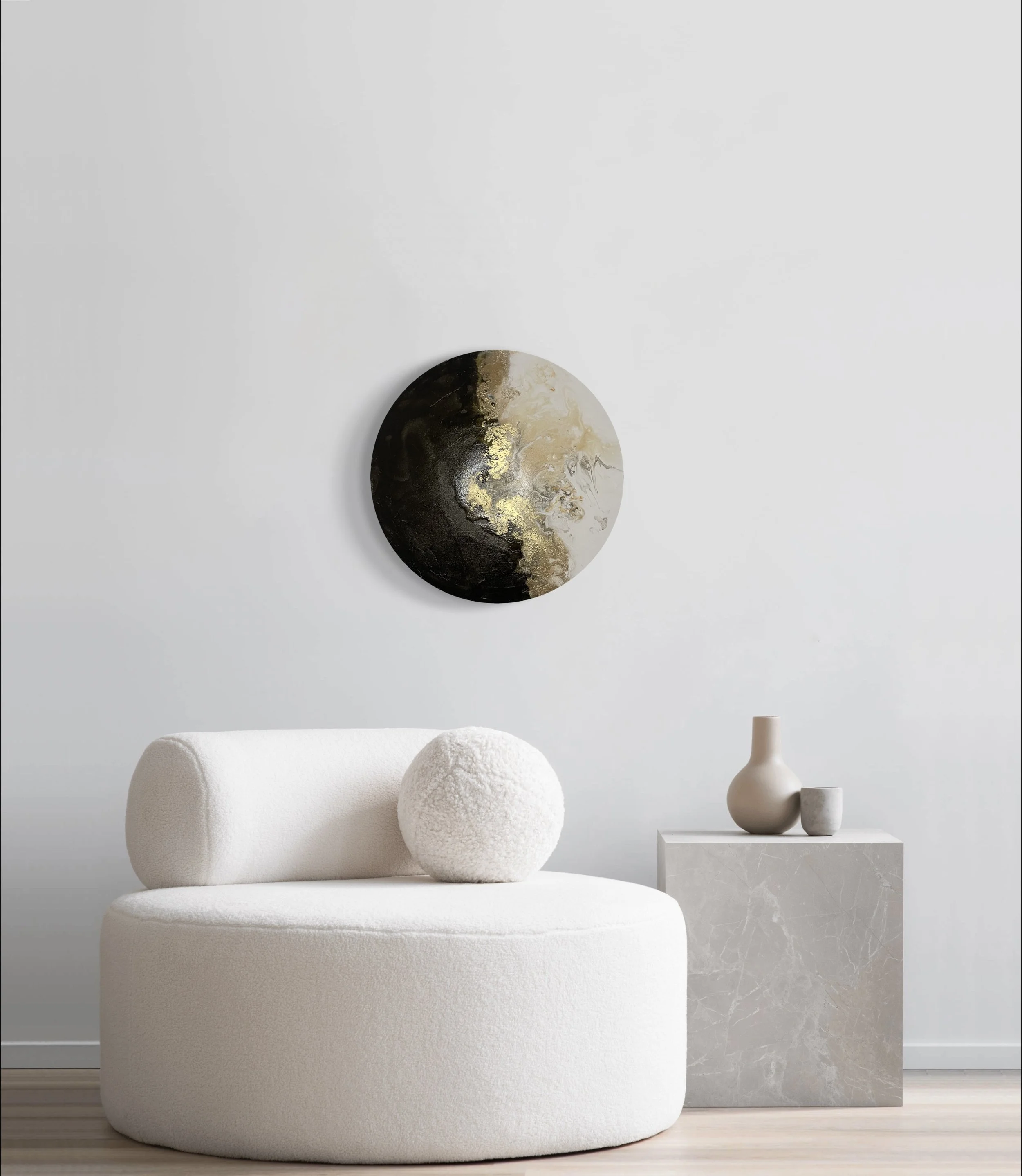 Large textured artwork by Larissa Maddy styled in a contemporary living space