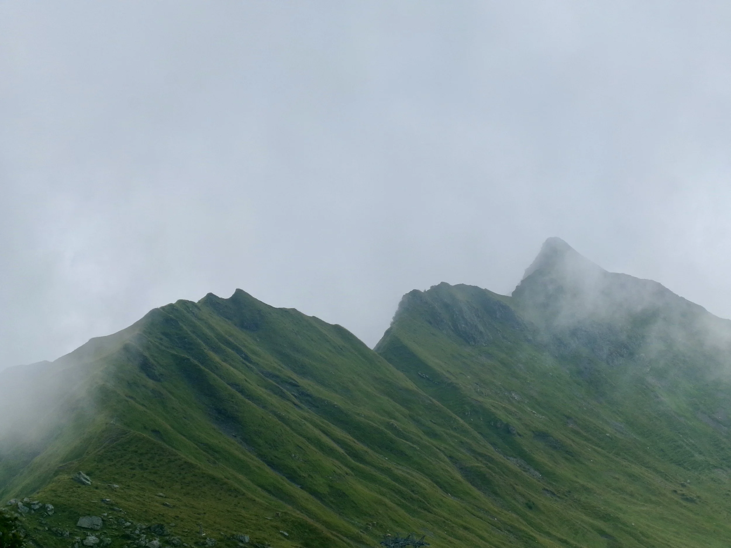 Mountain landscape disappearing into soft mist photographed by Larissa Maddy
