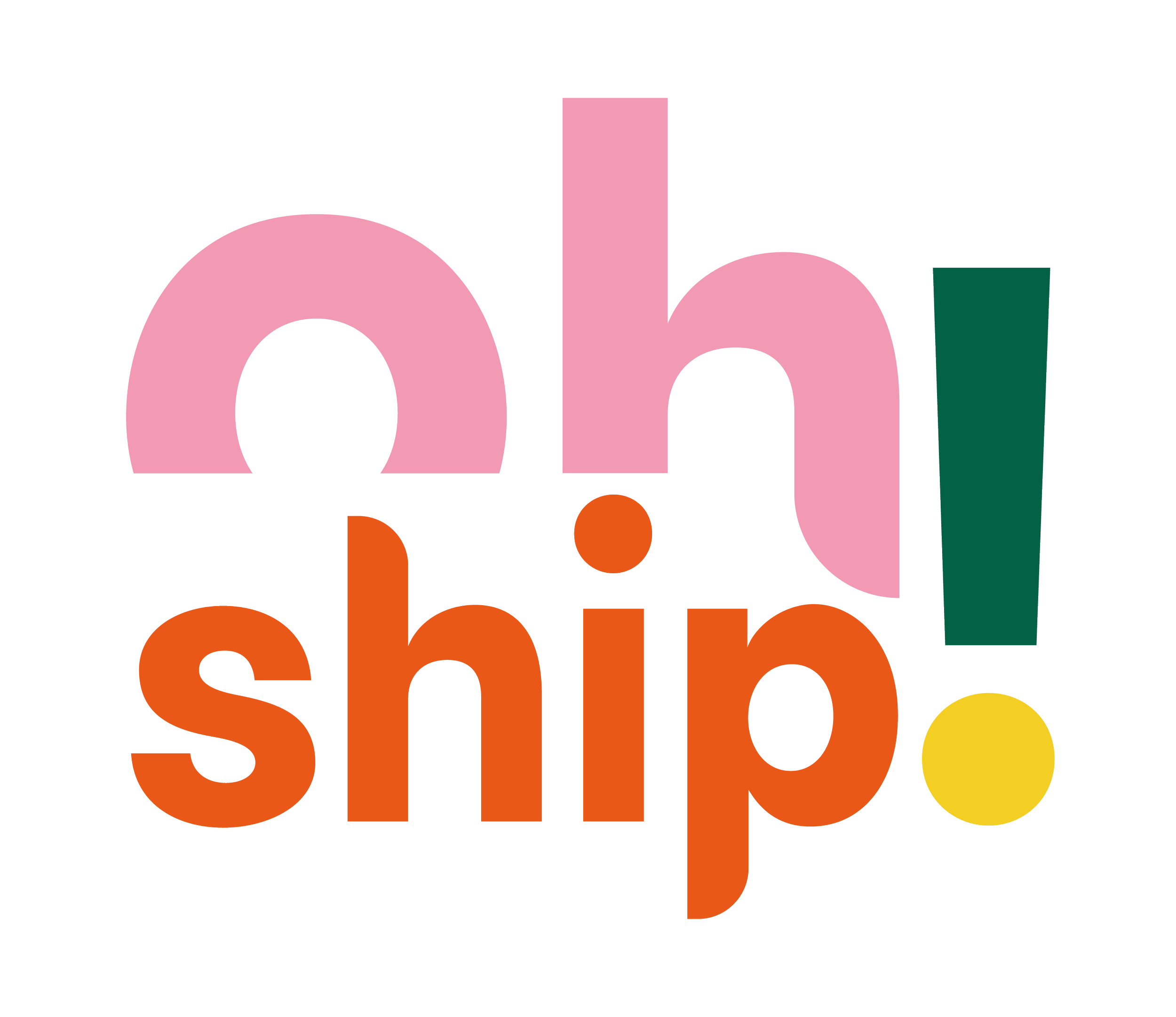Colorful, overlapping text with the words "oh," "hi," and "shout" arranged vertically on a black background.