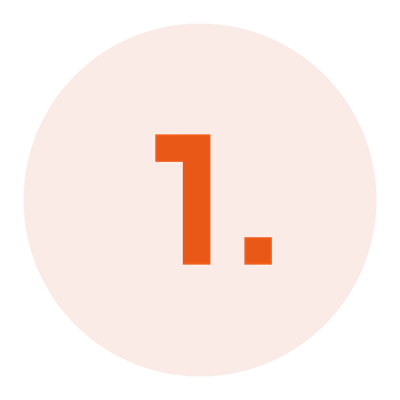Orange circle with a large number 1 and a period inside.