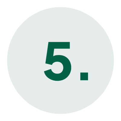 Dark green circular badge with the number 5 and a period in the center.