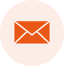Orange circular icon with a white envelope in the center