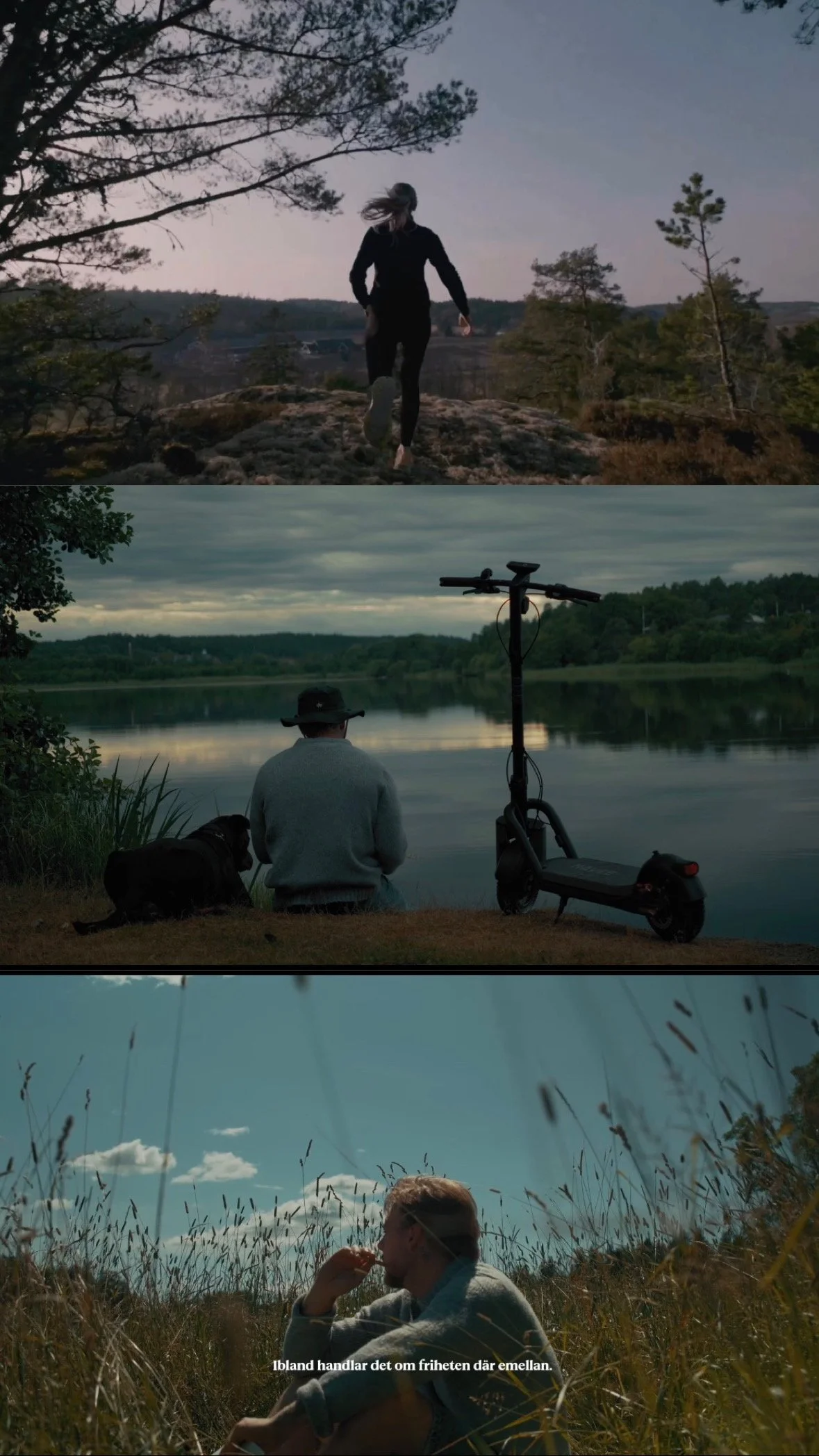 A collage of four images showing people enjoying outdoor activities near water and nature, with some captions in Swedish.