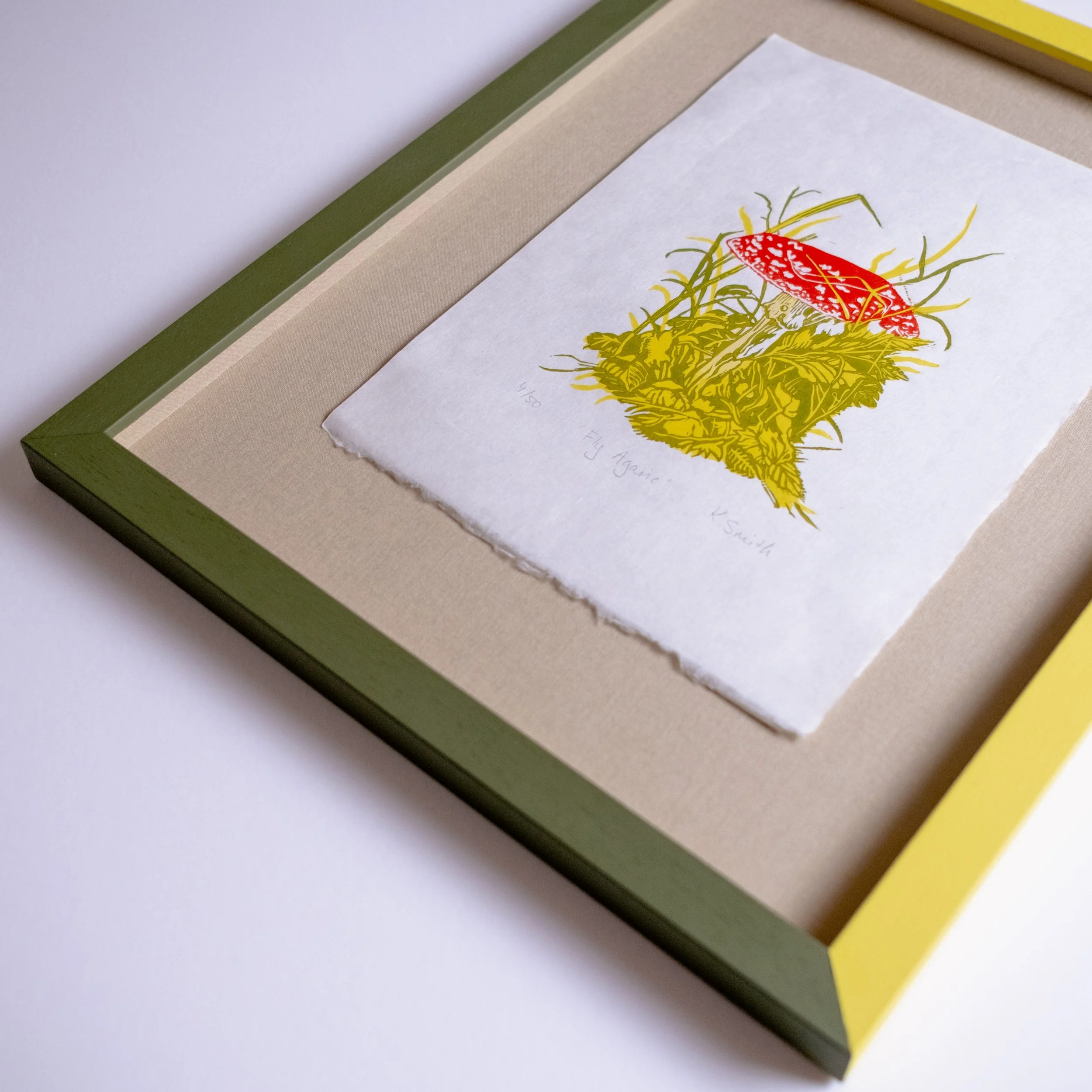 A limited edition print on Japanese paper, float mounted on linen back, with a custom hand-finished two-tone frame with Little Greene paints
